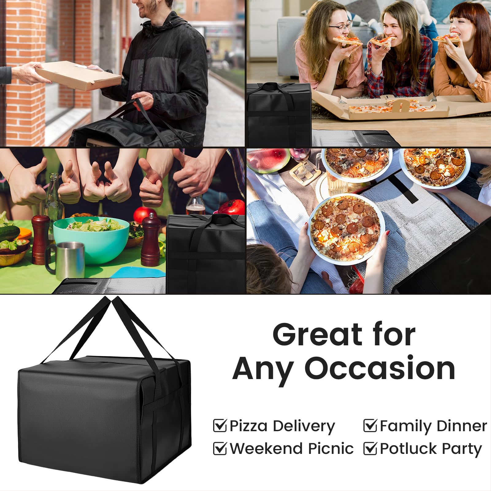 Bodaon Insulated Pizza Delivery Bag, 20" x 20" x 6" Pizza Warmer Bags for Carry Hot, Food Warmers for Parties, Pizza Thermal Insulation, Pizza Carrier for Catering, Red, 1-Pack