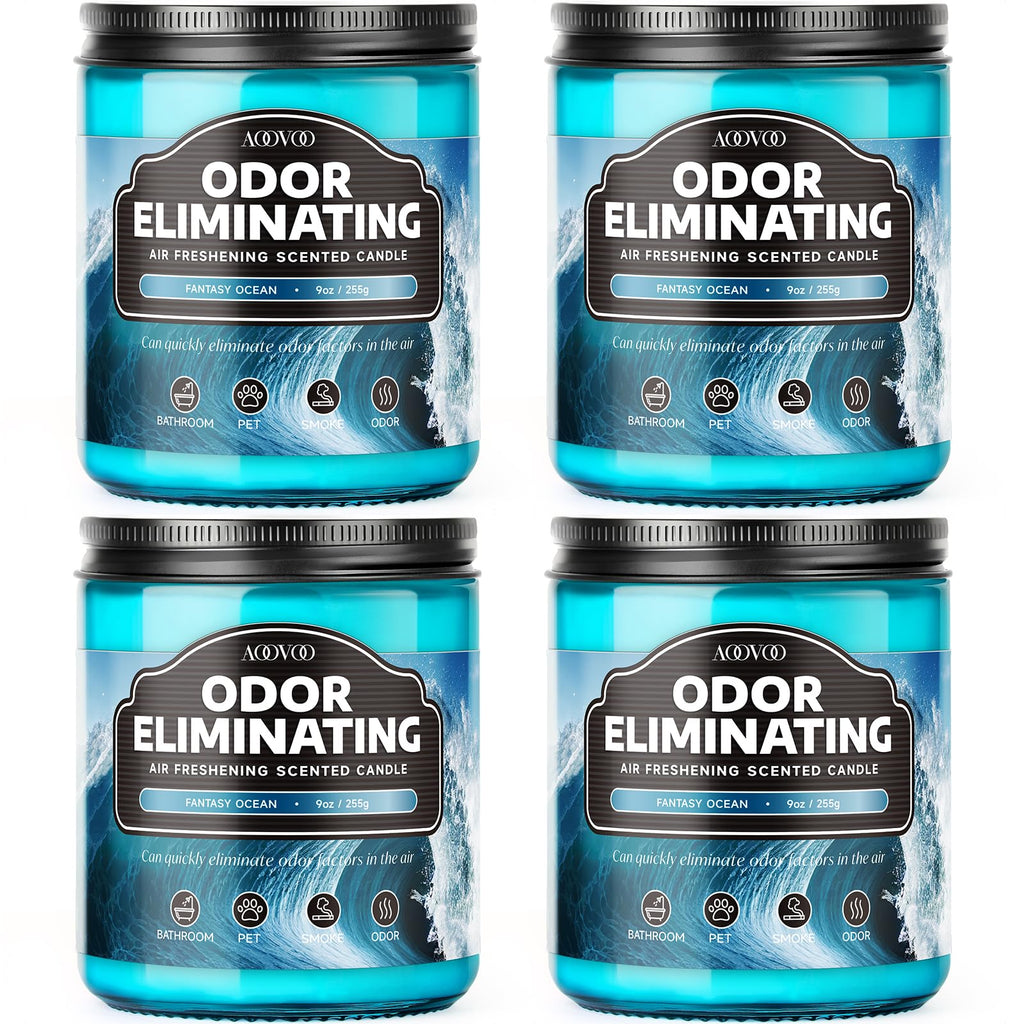 AOOVOO 4 Pack Citrus Lemon Odor Eliminating Highly Fragranced Candle Set - Eliminates 95% of Pet, Smoke, Food, and Other Smells Quickly, Non Toxic Air Freshing Soy Candle