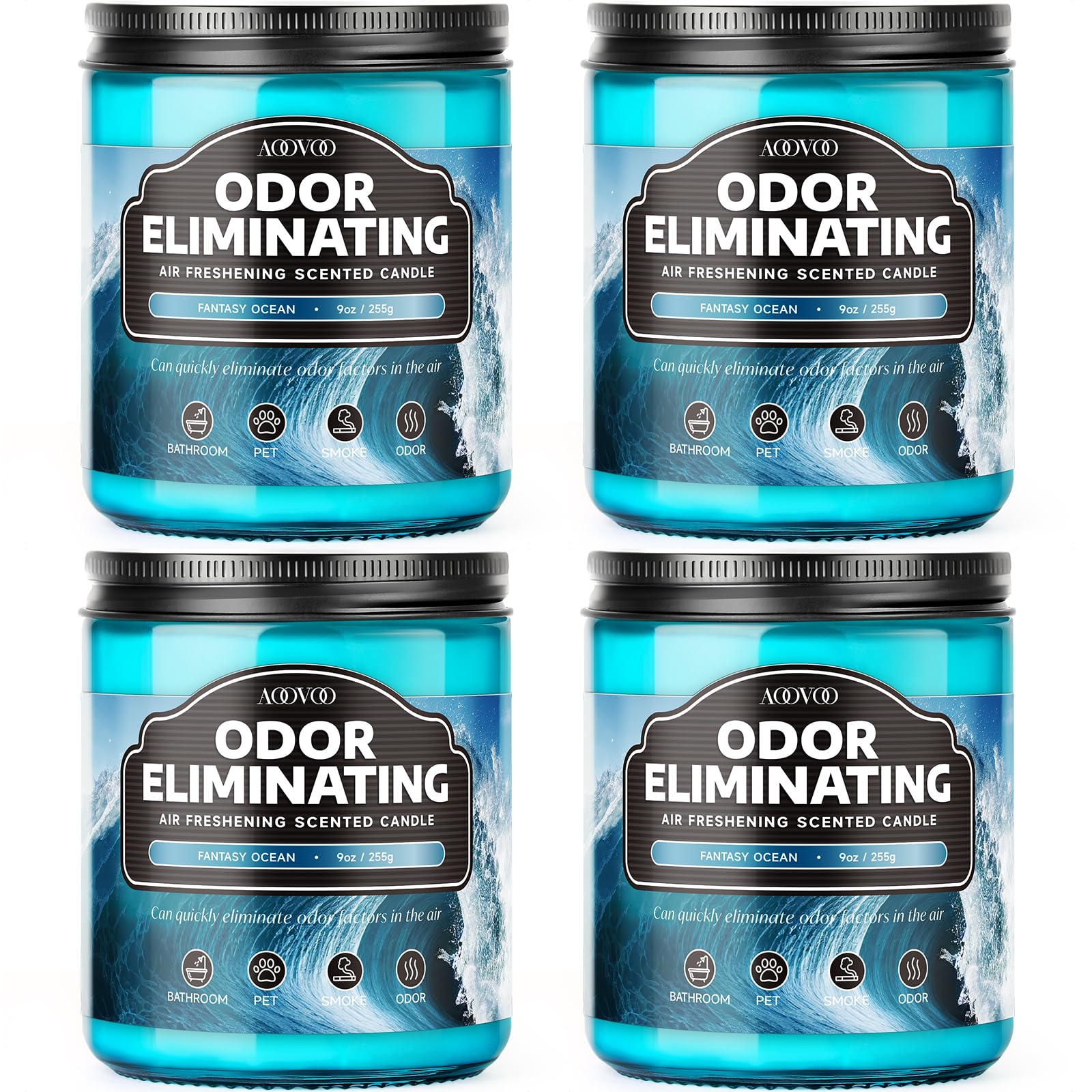 AOOVOO 4 Pack Citrus Lemon Odor Eliminating Highly Fragranced Candle Set - Eliminates 95% of Pet, Smoke, Food, and Other Smells Quickly, Non Toxic Air Freshing Soy Candle
