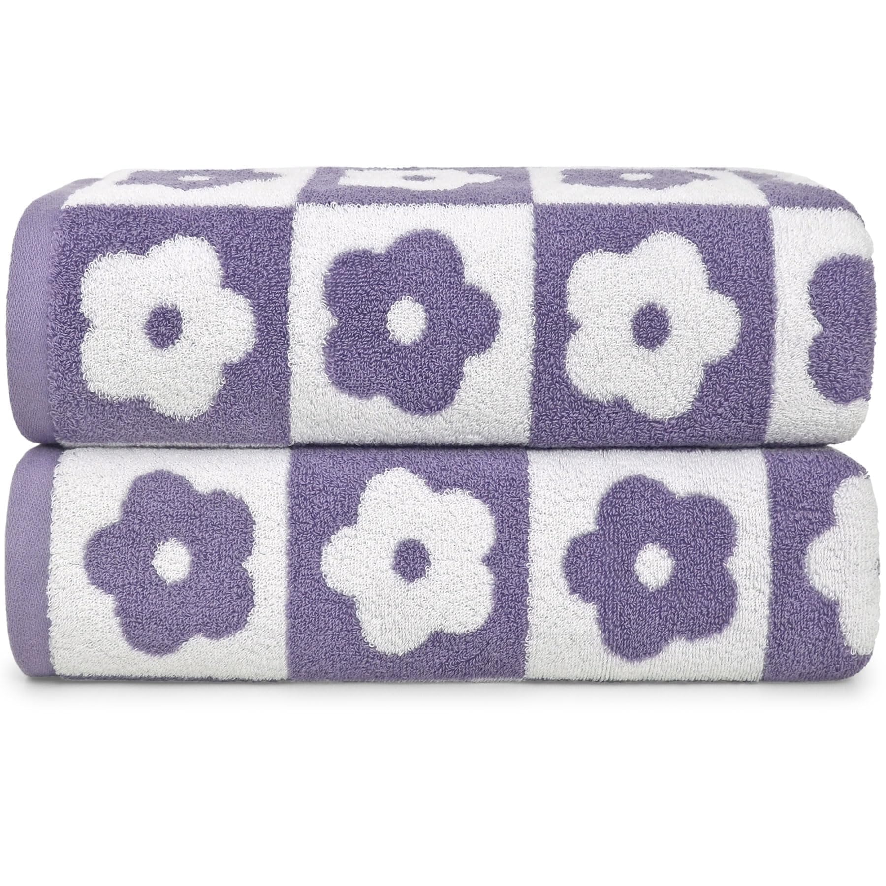 Jacquotha 2-Pieces Luxury Bath Towels Checkered Floral, Pink Towels for Women Girls Shower Body 27.5x55 Inches, Bathroom Decor & Pool Days, Cotton