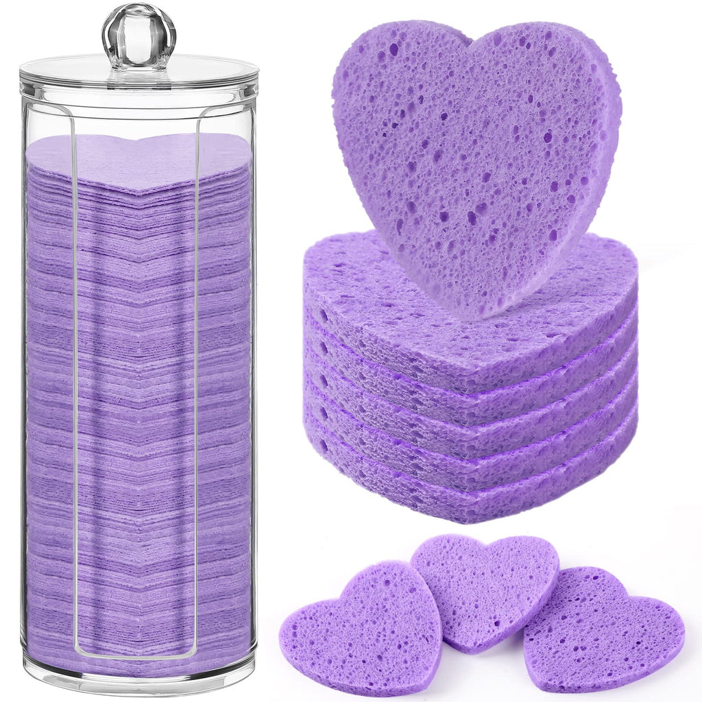 Sieral 120 Pcs Compressed Facial Sponges for Women with Container Disposable Face Sponge Pads for Mask Washing Face Cleansing Exfoliating Pore Esthetician Makeup Removal(Heart,Multicolor)