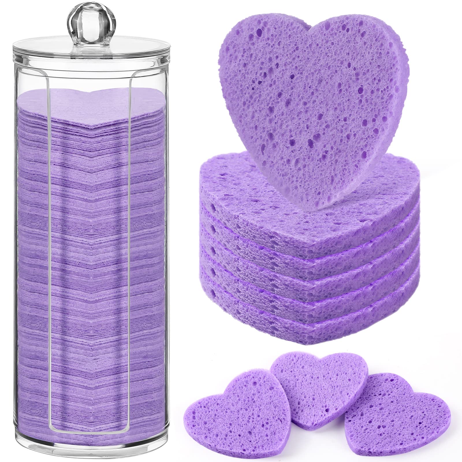 Sieral 120 Pcs Compressed Facial Sponges for Women with Container Disposable Face Sponge Pads for Mask Washing Face Cleansing Exfoliating Pore Esthetician Makeup Removal(Heart,Multicolor)