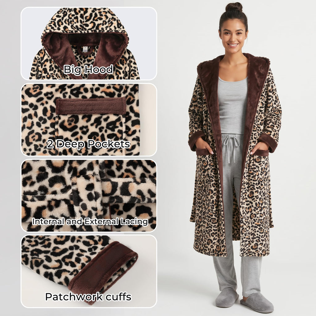 U2SKIIN Womens Hooded Fleece Robes, Soft Plush Long Bathrobe, Comfy Housecoat for Womens