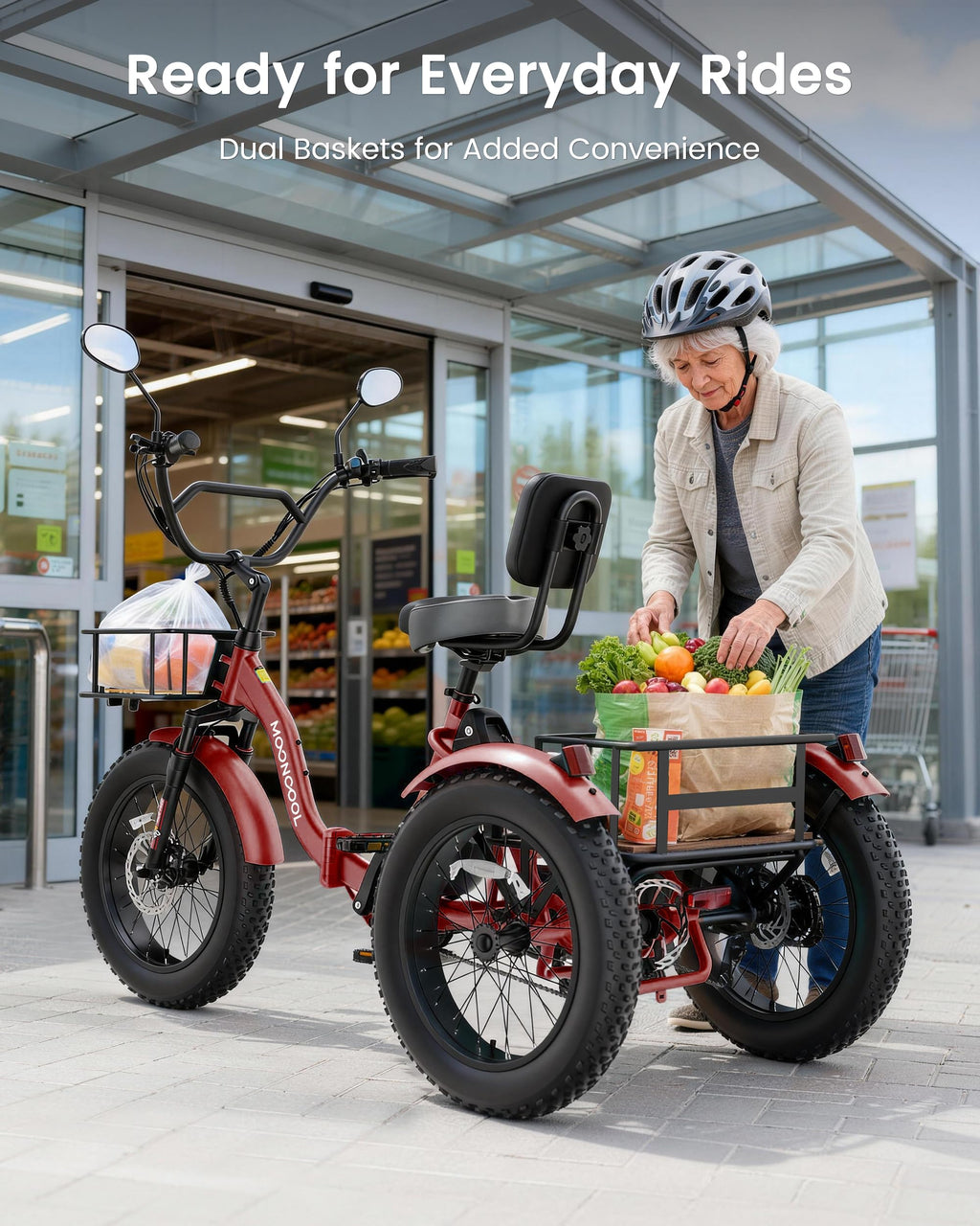 MOONCOOL Electric Tricycle for Adults, 20" x 4" Fat Tire Folding Electric Trike, 48V 500W 3 Wheel Electric Bike, 7 Speed E Trikes for Adults with Removable Battery, Aluminum Frame & Large Basket