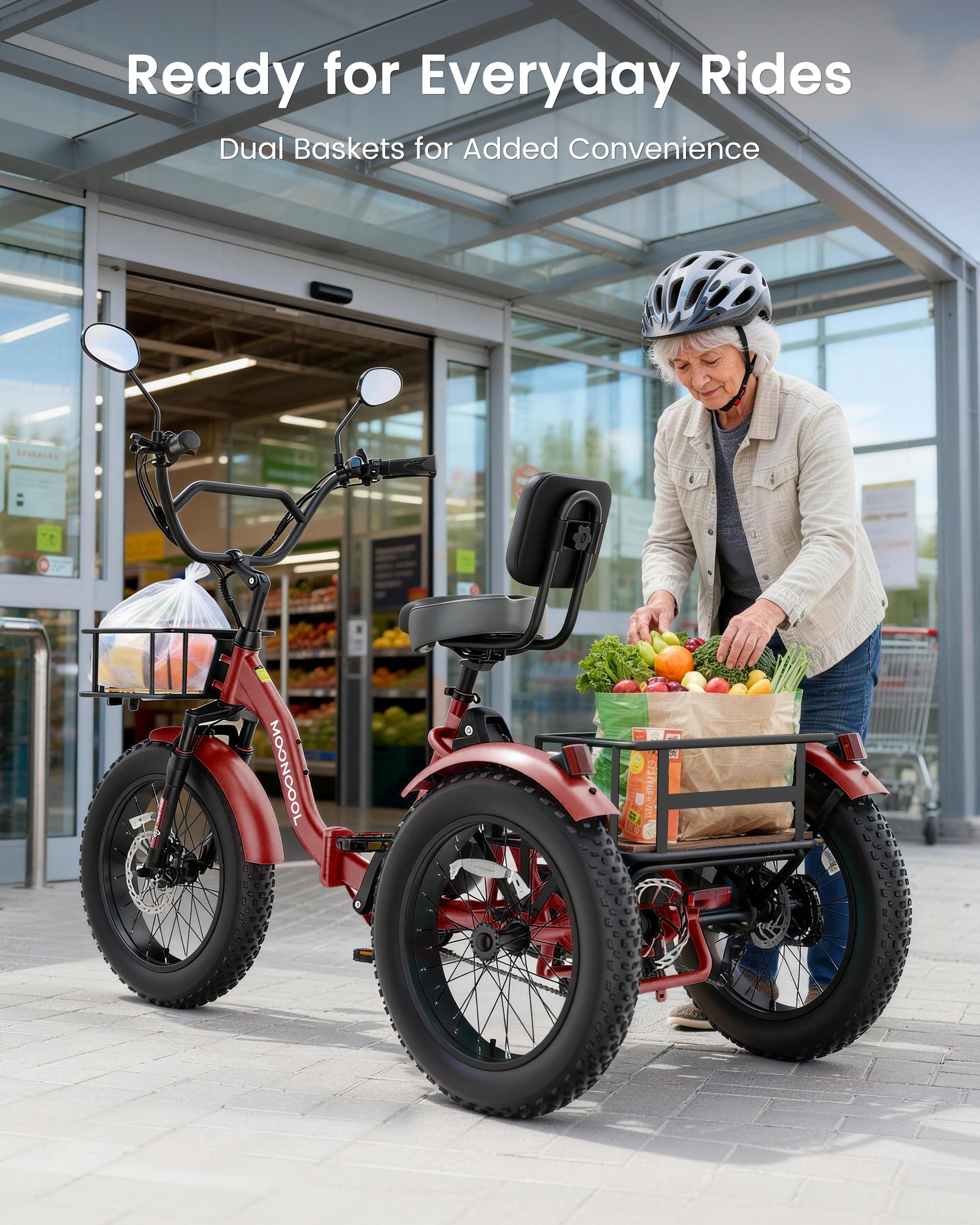 MOONCOOL Electric Tricycle for Adults, 20" x 4" Fat Tire Folding Electric Trike, 48V 500W 3 Wheel Electric Bike, 7 Speed E Trikes for Adults with Removable Battery, Aluminum Frame & Large Basket