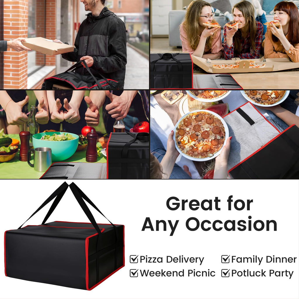 Bodaon Insulated Pizza Delivery Bag, 20" x 20" x 6" Pizza Warmer Bags for Carry Hot, Food Warmers for Parties, Pizza Thermal Insulation, Pizza Carrier for Catering, Red, 1-Pack