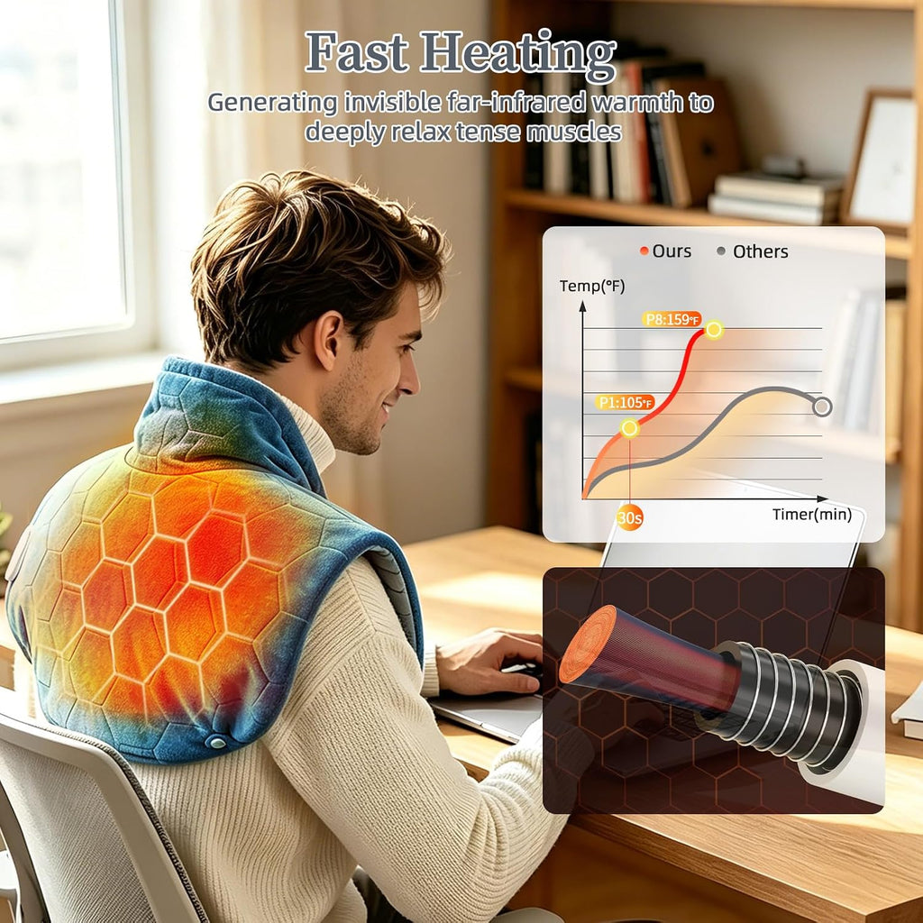 30s Fast Heating Pad for Neck and Shoulders and Back, Far Infrared Graphene Wrap for 6X Deeper Pain-Relief, 8 Heat Levels Auto Shut-Off & Memory, Washable Heating Pads, Comfort Gifts for Women Men