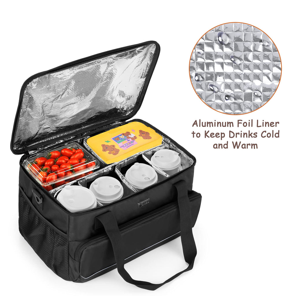 Trunab Reusable 6 Cups Drink Carrier for Delivery Insulated Drink Caddy with Handle and Shoulder Strap, Adjustable Dividers, Beverages Carrier Tote Bag, for Daily Life Takeout, Outdoors, Travel