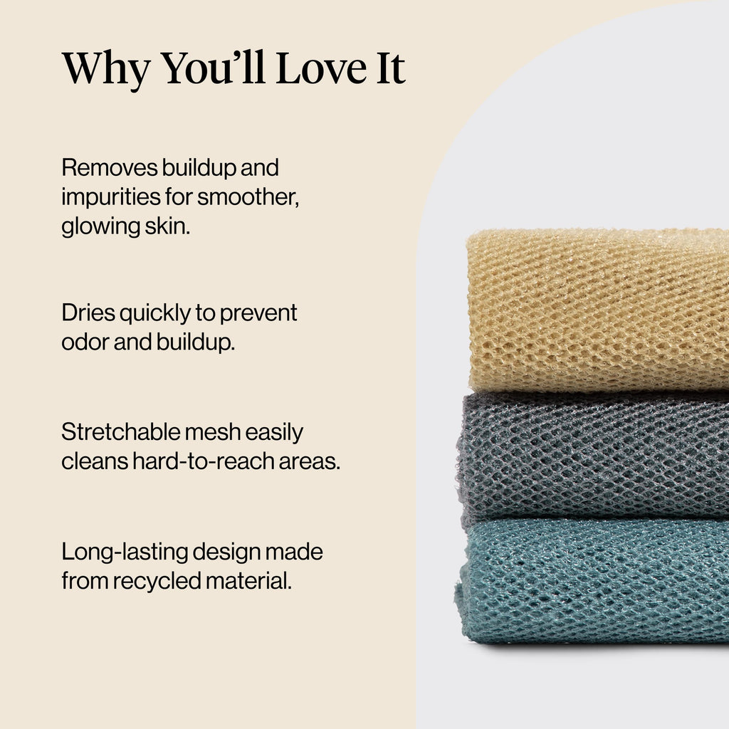 Kitsch African Net Sponge – Exfoliating Body Scrubber for Cleansing & Gentle Daily Exfoliation – Stretchable Bath Sponge for Hard-to-Reach Areas, Long-Lasting Shower Essential - Rosewood, 3 Pcs