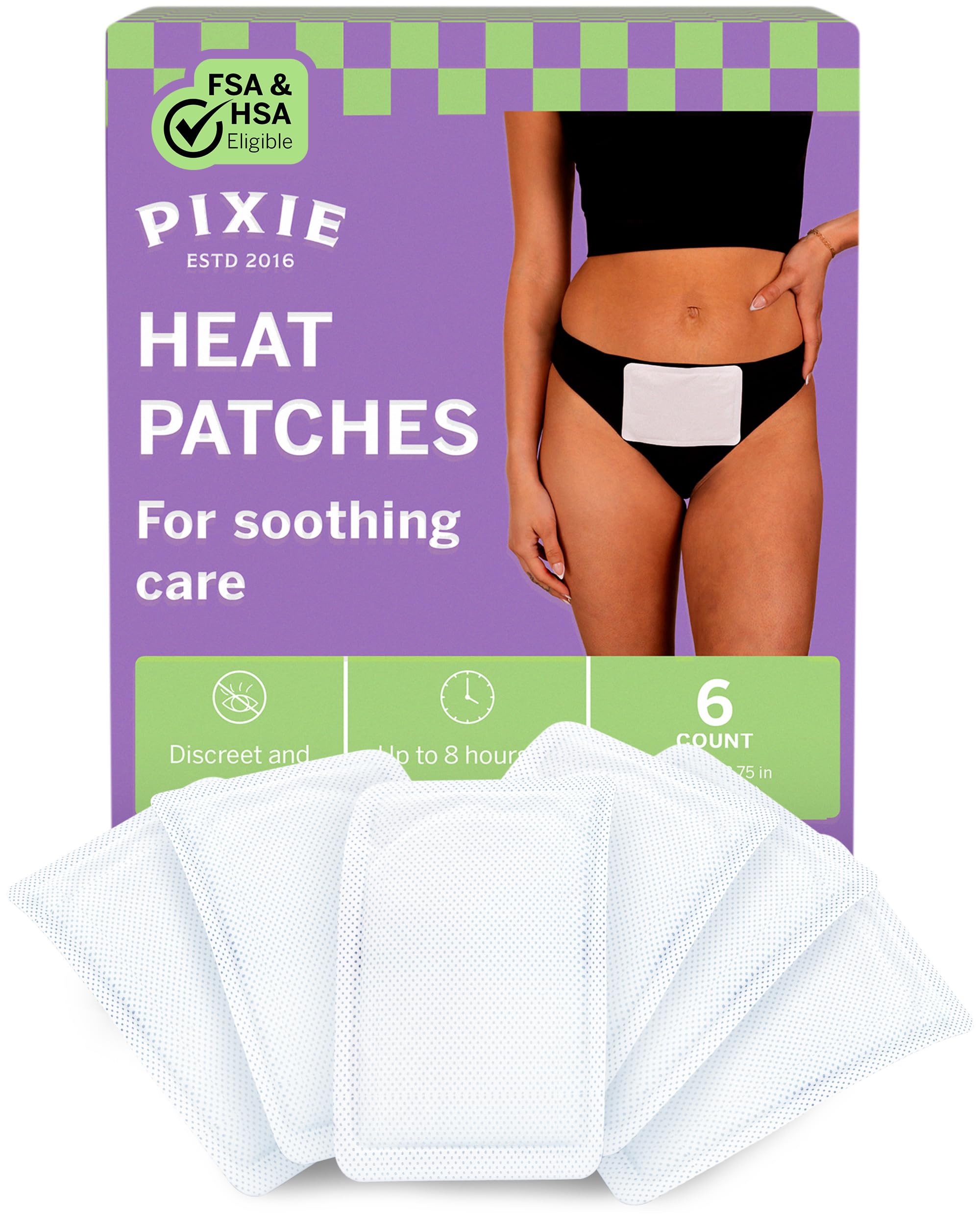 Pixie Period Cramps Menstrual Pain Relief Heat Patches - Lower Abdominal & Back Ache Therapy - Natural Alternative to Lidocaine ICY Hot - Up to 8 Hours - 3 Count Discreet Disposable Heat Pads