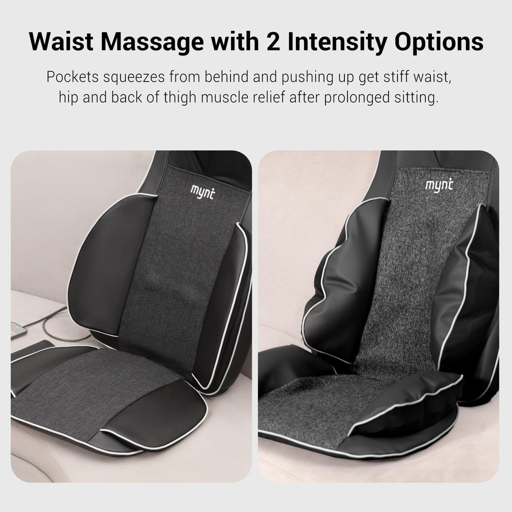 Mynt FSA Eligible HSA Approved Shiatsu Neck and Back Massager for Chair with 10 Deep Kneading Nodes, 2D & 3D Adjustable Back Massage with Heat, Portable Massage Chair Pad with Cover