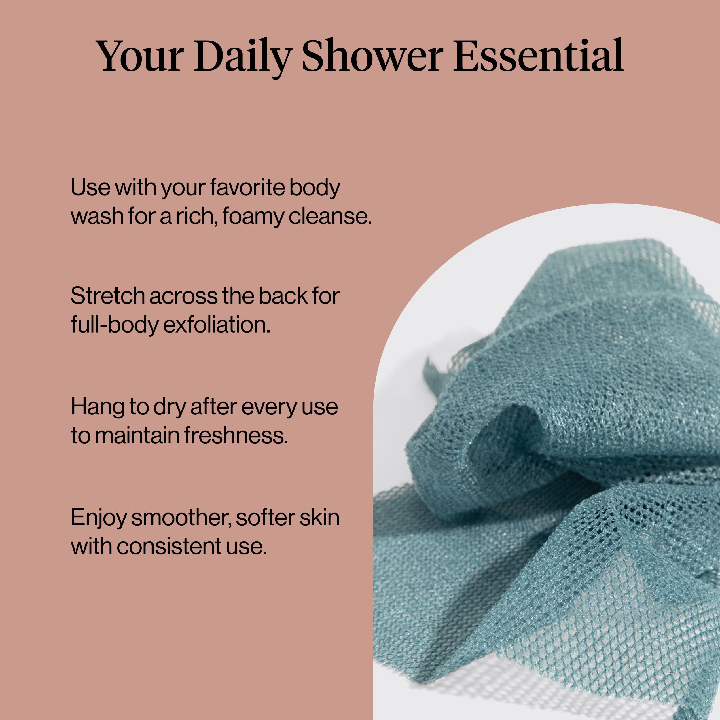 Kitsch African Net Sponge – Exfoliating Body Scrubber for Cleansing & Gentle Daily Exfoliation – Stretchable Bath Sponge for Hard-to-Reach Areas, Long-Lasting Shower Essential - Rosewood, 3 Pcs