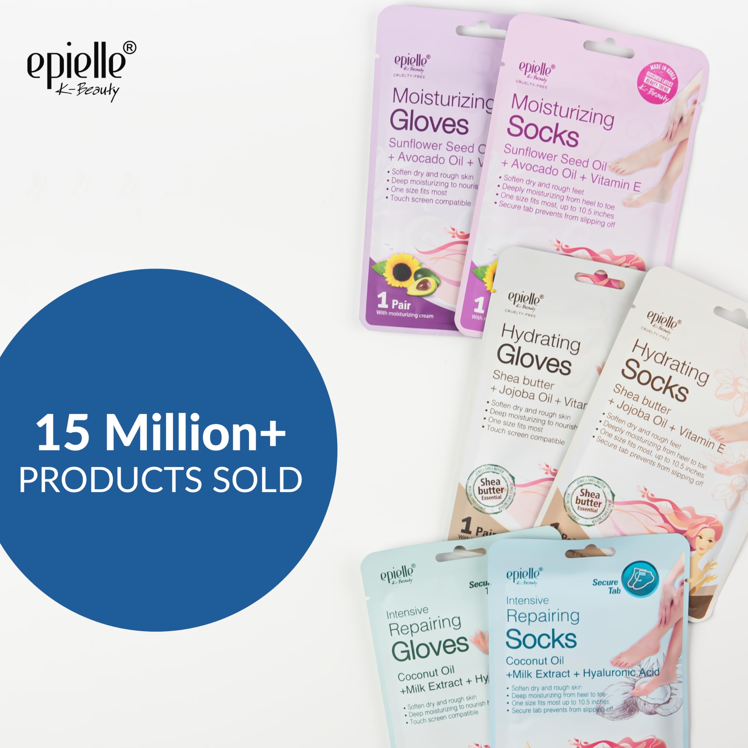 Epielle Intensive Repairing Hand & Foot Masks, Restore and Moisturize Dry, Cracked Skin, Self Care Gifts for Women, Spa Kit, 6 Moisturizing Gloves & 6 Moisturizing Socks