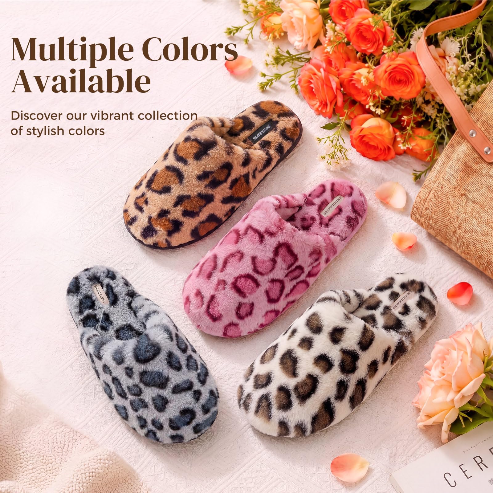 Snug Leaves Women's Fuzzy Scuff Slippers Soft Comfy Memory Foam Non-slip Indoor House Shoes