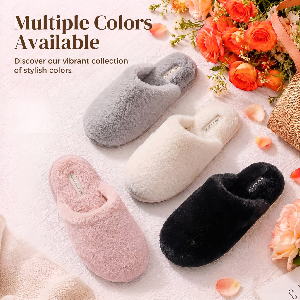 Snug Leaves Women's Fuzzy Scuff Slippers Soft Comfy Memory Foam Non-slip Indoor House Shoes