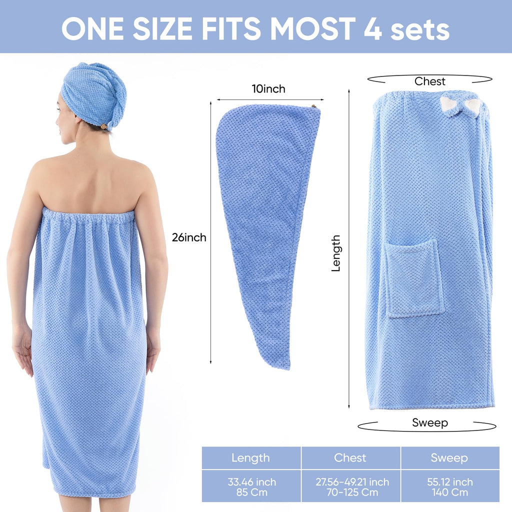 Spa Robe Bath wrap Towels for Women and Hair Drying Towel Waffle Spa Wraps with Pocket Adjustable Closure Lightweight Towel Wraps for Bath Shower (4, Purple)
