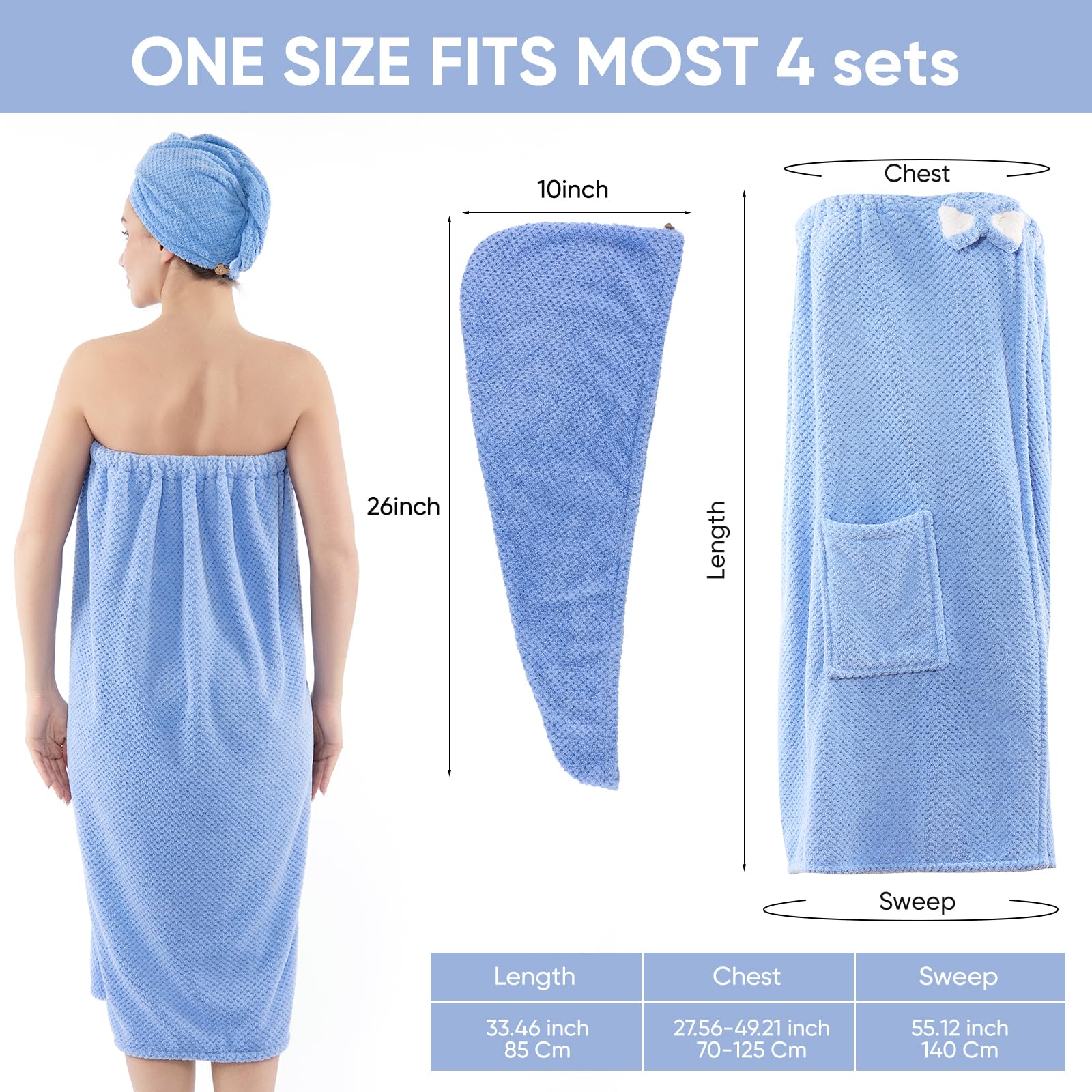 Spa Robe Bath wrap Towels for Women and Hair Drying Towel Waffle Spa Wraps with Pocket Adjustable Closure Lightweight Towel Wraps for Bath Shower (4, Purple)