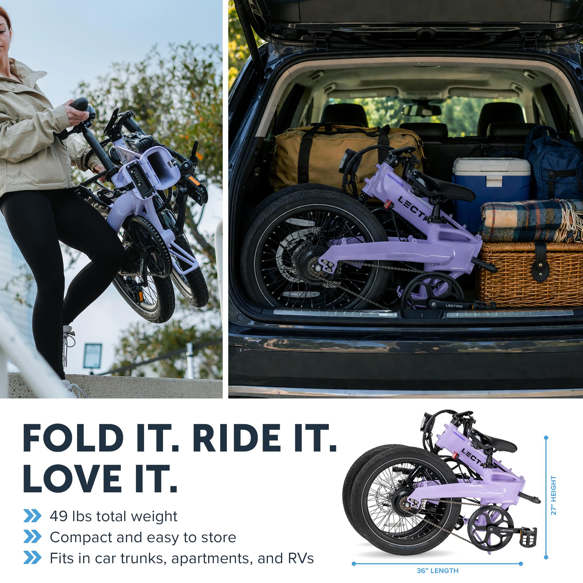 LECTRIC XP Lite2 Folding Electric Bike for Adults - Lightweight eBike with a 48V Battery Powers Up to 45-80 Mile Range, 20Mph Peak 819W Motor, Hydraulic Brakes, LCD Display, 5 Pedal Assist & Throttle