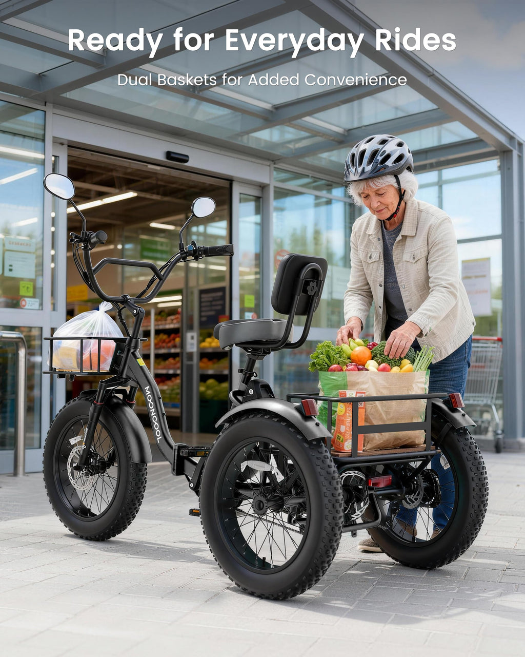 MOONCOOL Electric Tricycle for Adults, 20" x 4" Fat Tire Folding Electric Trike, 48V 500W 3 Wheel Electric Bike, 7 Speed E Trikes for Adults with Removable Battery, Aluminum Frame & Large Basket