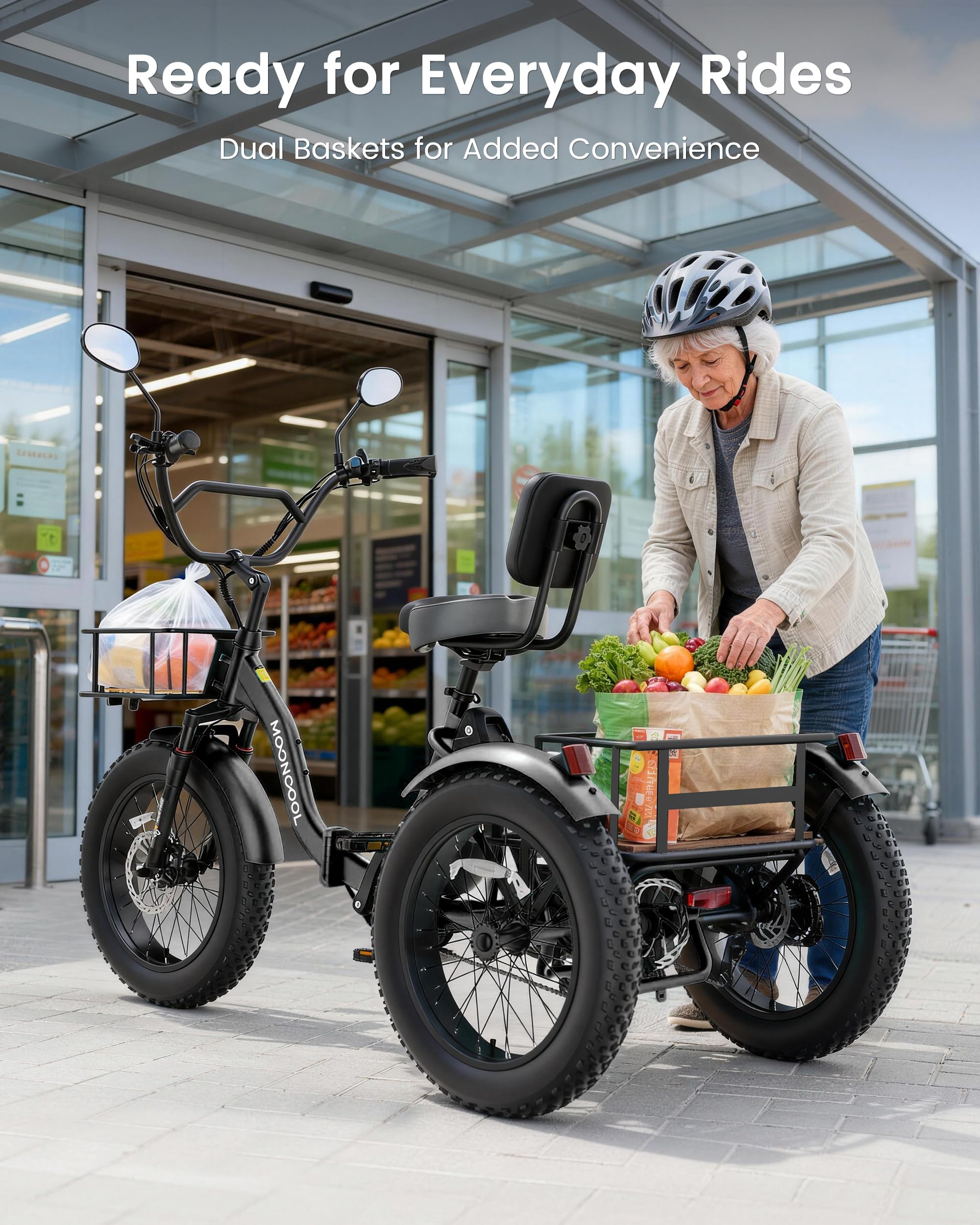 MOONCOOL Electric Tricycle for Adults, 20" x 4" Fat Tire Folding Electric Trike, 48V 500W 3 Wheel Electric Bike, 7 Speed E Trikes for Adults with Removable Battery, Aluminum Frame & Large Basket