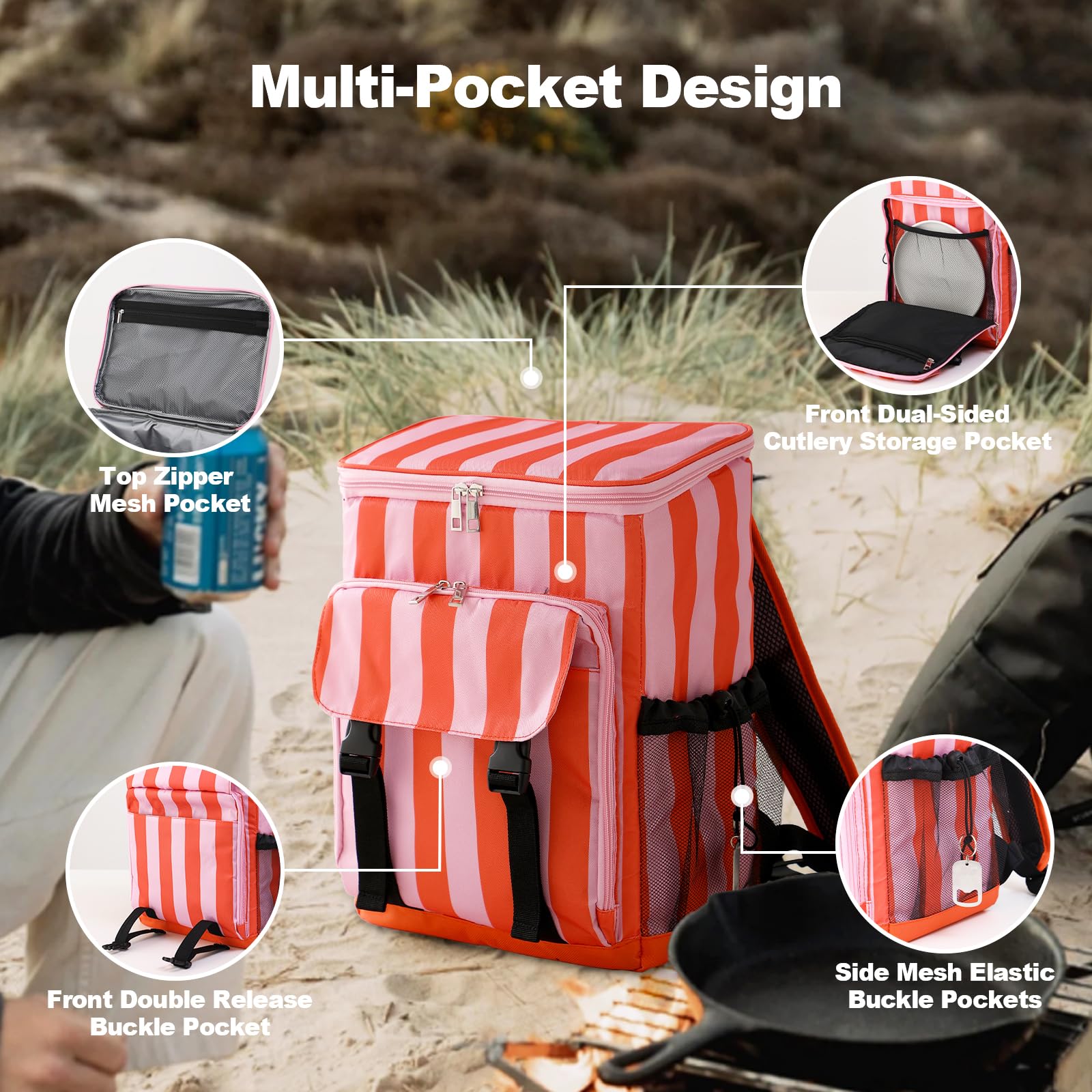 DYSHAYEN Cooler Backpack,Lightweight Backpack Cooler Insulated Leak Proof,30 Cans Soft Cooler Bag for Beach,Camping,Beach,Picnic,Lunch