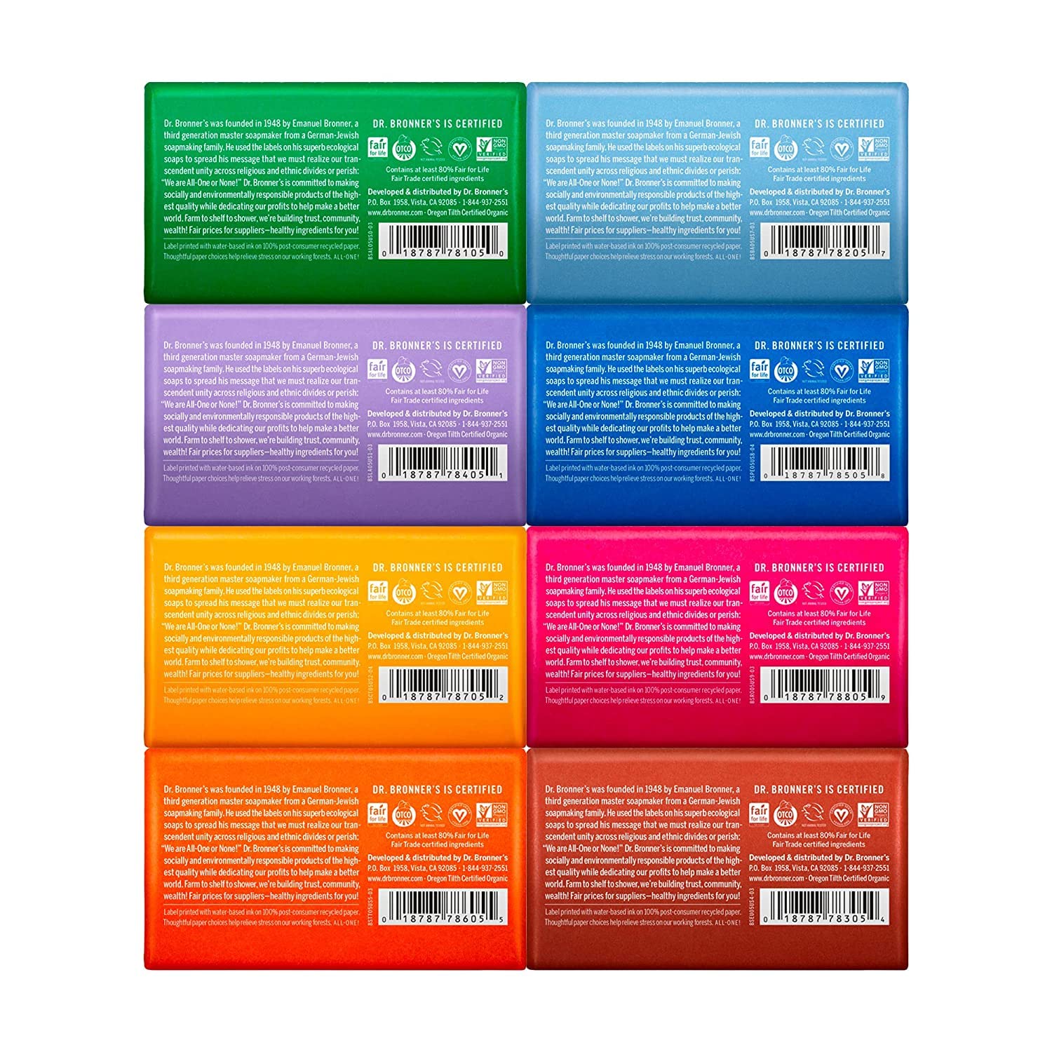 Dr. Bronner's Pure-Castile Magic Bar Soaps (5 Ounce Variety Gift Pack) Almond, Unscented, Lavender, Peppermint, Citrus, Rose - Made with Regenerative Organic Certified Oils, Vegan, Non-GMO
