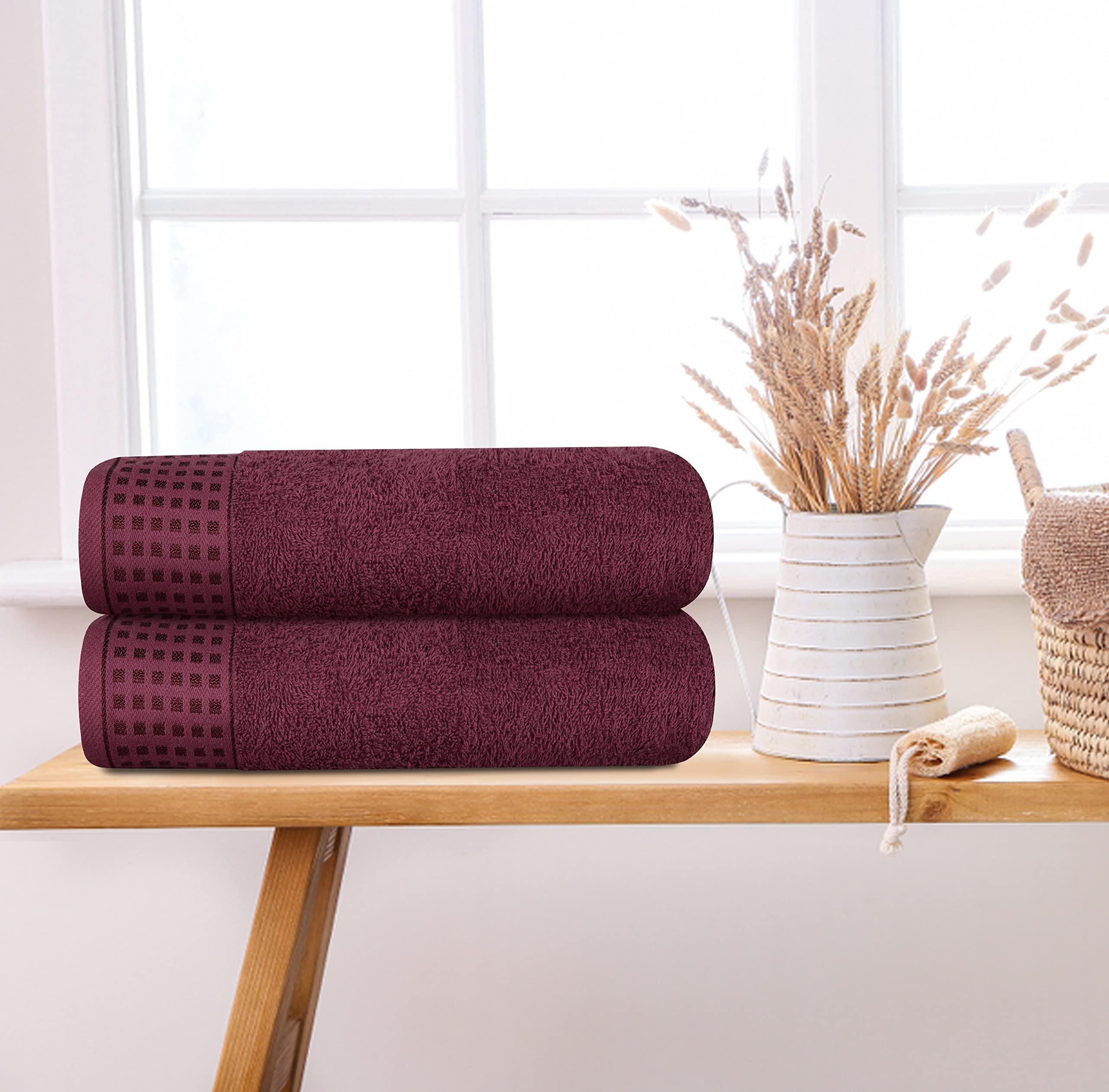 GLAMBURG 100% Cotton Ultra Soft 6 Pack Towel Set, Contains 2 Bath Towels 28x55 Inches, 2 Hand Towels 16x24 Inches & 2 Wash Coths 12x12 Inches, Compact Absorbent Lightweight & Quickdry - Pink