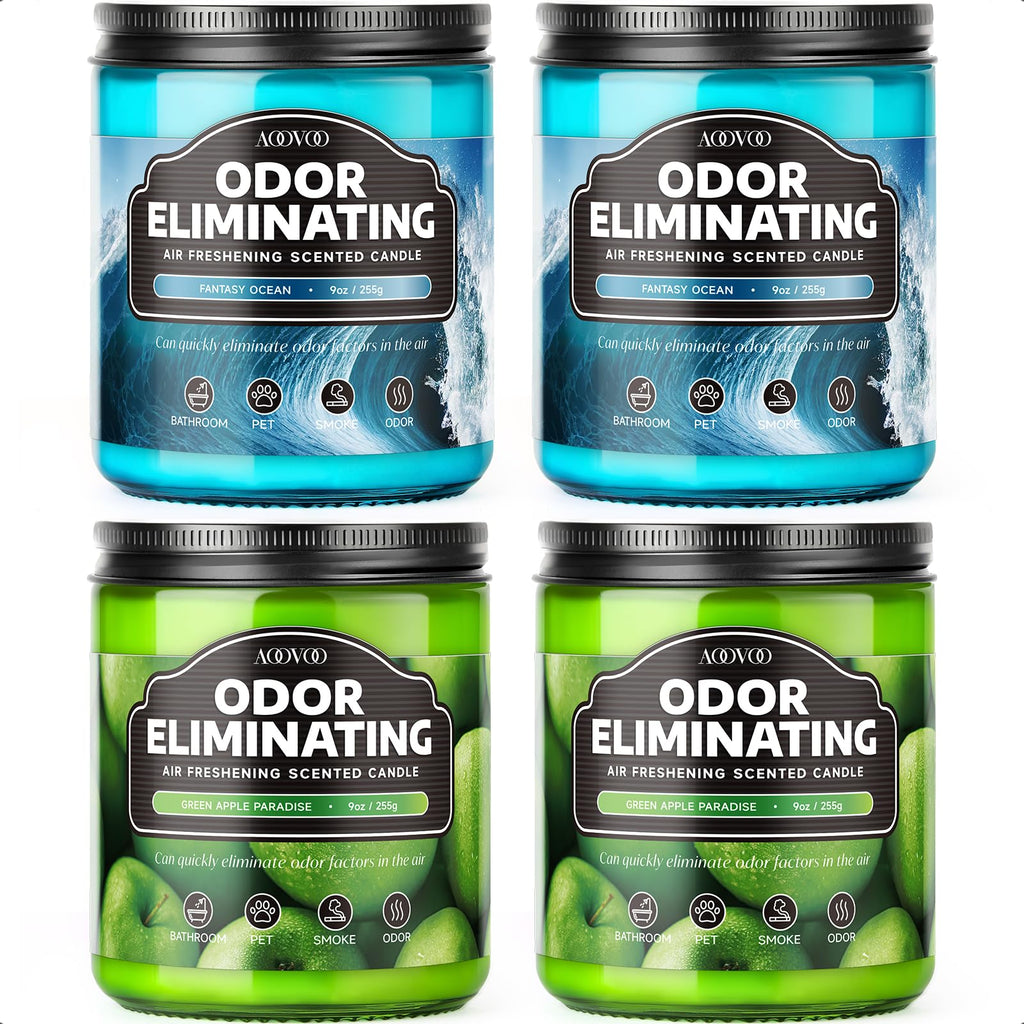 AOOVOO 4 Pack Citrus Lemon Odor Eliminating Highly Fragranced Candle Set - Eliminates 95% of Pet, Smoke, Food, and Other Smells Quickly, Non Toxic Air Freshing Soy Candle