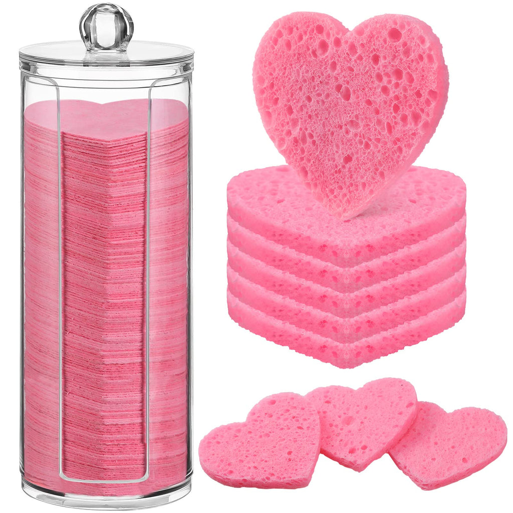 Sieral 120 Pcs Compressed Facial Sponges for Women with Container Disposable Face Sponge Pads for Mask Washing Face Cleansing Exfoliating Pore Esthetician Makeup Removal(Heart,Multicolor)