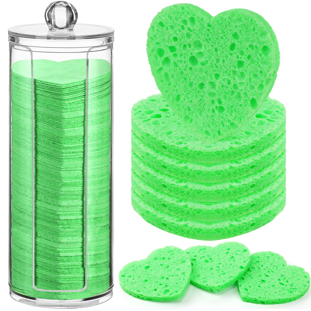Sieral 120 Pcs Compressed Facial Sponges for Women with Container Disposable Face Sponge Pads for Mask Washing Face Cleansing Exfoliating Pore Esthetician Makeup Removal(Heart,Multicolor)