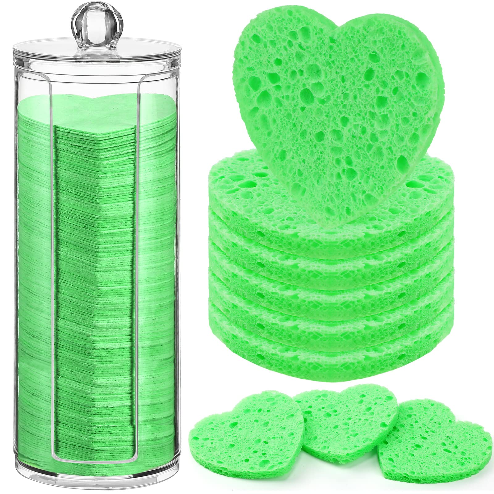 Sieral 120 Pcs Compressed Facial Sponges for Women with Container Disposable Face Sponge Pads for Mask Washing Face Cleansing Exfoliating Pore Esthetician Makeup Removal(Heart,Multicolor)