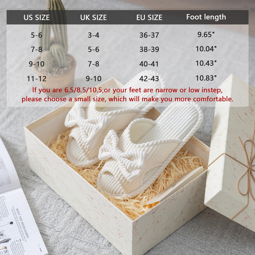 GOEWY Cute Slippers for Women Indoor and Outdoor Cozy Soft Bow Open Toe Womens Slippers with Memory Foam Anti-Skid Sole Slides Spa Birthday Gifts for Women Mom Her Ladies Bridesmaid