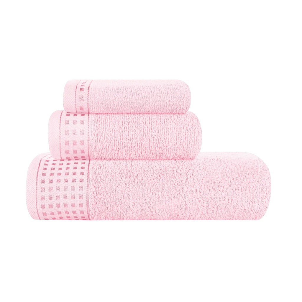 GLAMBURG 100% Cotton Ultra Soft 6 Pack Towel Set, Contains 2 Bath Towels 28x55 Inches, 2 Hand Towels 16x24 Inches & 2 Wash Coths 12x12 Inches, Compact Absorbent Lightweight & Quickdry - Pink