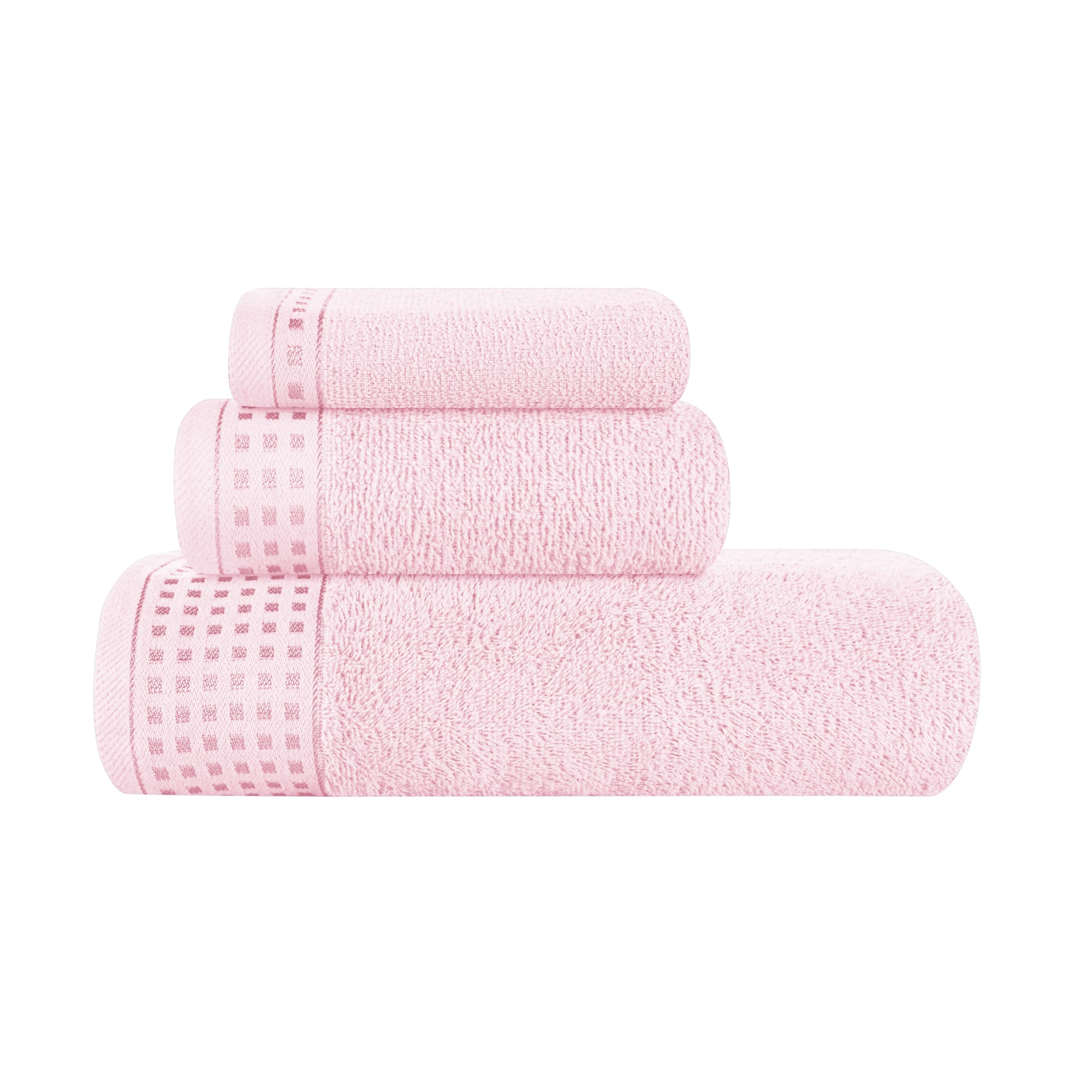GLAMBURG 100% Cotton Ultra Soft 6 Pack Towel Set, Contains 2 Bath Towels 28x55 Inches, 2 Hand Towels 16x24 Inches & 2 Wash Coths 12x12 Inches, Compact Absorbent Lightweight & Quickdry - Pink