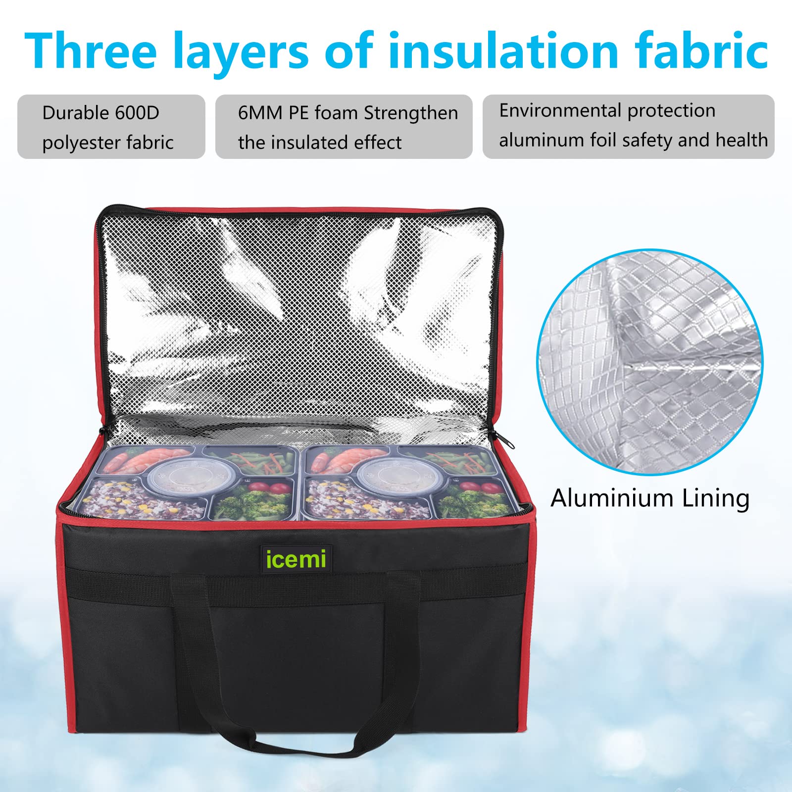 Pizza Bags for Delivery 20" X 20" X 6" - Moisture-Free, Professional Thermal Pizza Warmer, Heavy-Duty Pizza Delivery Bag, Suitable for Restaurants,Picnic Uber Eats & Door Dash（Silver）