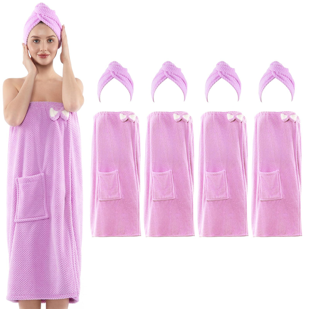 Spa Robe Bath wrap Towels for Women and Hair Drying Towel Waffle Spa Wraps with Pocket Adjustable Closure Lightweight Towel Wraps for Bath Shower (4, Purple)