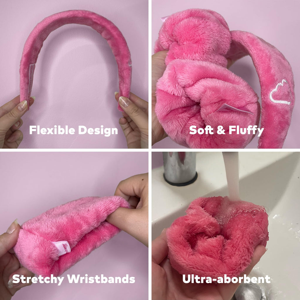 Drip Eraser by The Original Makeup Eraser, Absorbent Headband and Wristbands Collect Water During Face Washing, 3 Piece Spa Set, One Size Fits Most, Original Pink