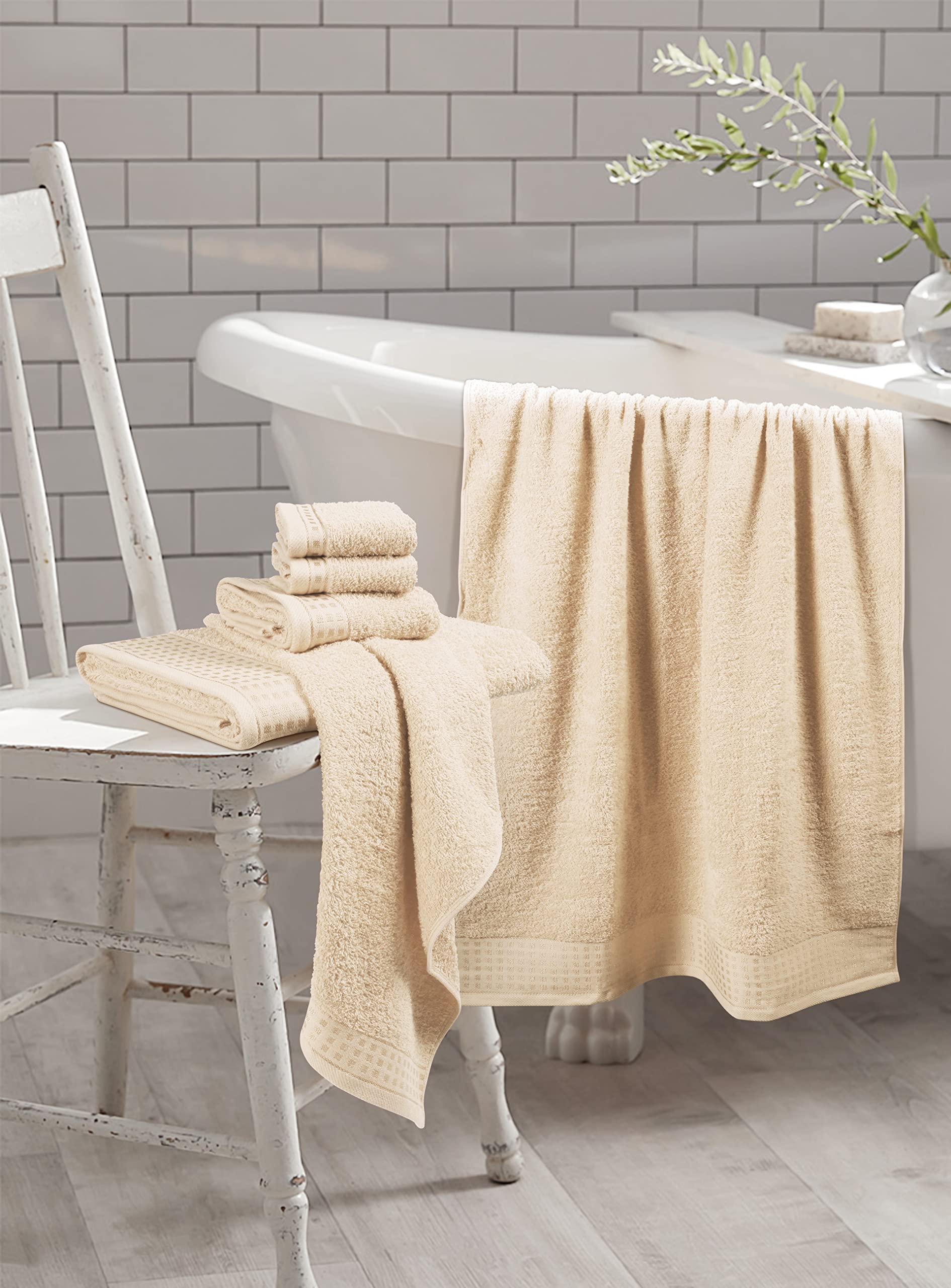GLAMBURG 100% Cotton Ultra Soft 6 Pack Towel Set, Contains 2 Bath Towels 28x55 Inches, 2 Hand Towels 16x24 Inches & 2 Wash Coths 12x12 Inches, Compact Absorbent Lightweight & Quickdry - Pink