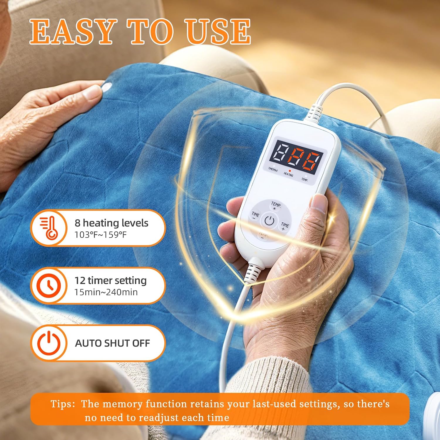 30s Fast Heating Pad for Neck and Shoulders and Back, Far Infrared Graphene Wrap for 6X Deeper Pain-Relief, 8 Heat Levels Auto Shut-Off & Memory, Washable Heating Pads, Comfort Gifts for Women Men