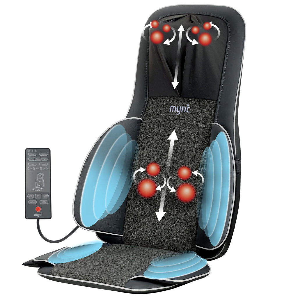 Mynt FSA Eligible HSA Approved Shiatsu Neck and Back Massager for Chair with 10 Deep Kneading Nodes, 2D & 3D Adjustable Back Massage with Heat, Portable Massage Chair Pad with Cover