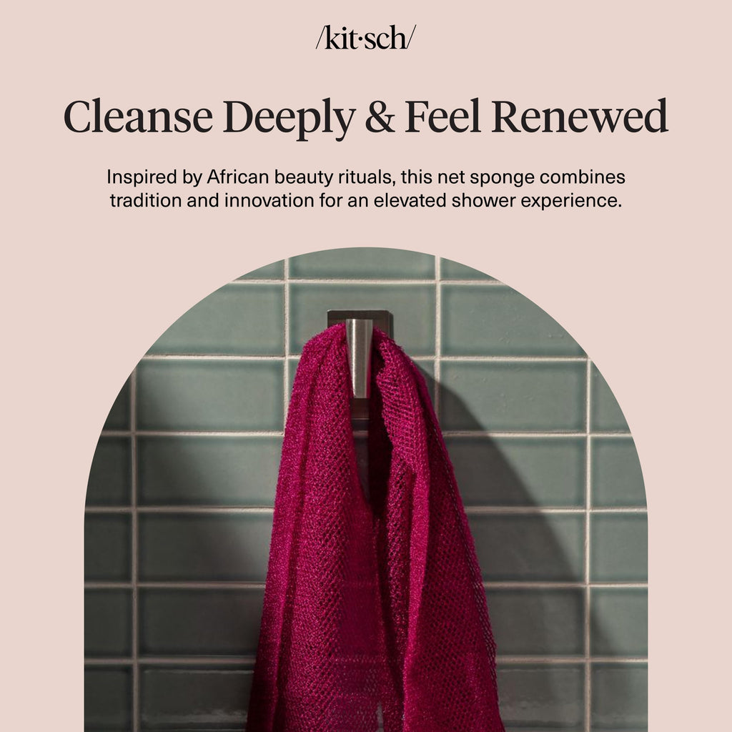 Kitsch African Net Sponge – Exfoliating Body Scrubber for Cleansing & Gentle Daily Exfoliation – Stretchable Bath Sponge for Hard-to-Reach Areas, Long-Lasting Shower Essential - Rosewood, 3 Pcs