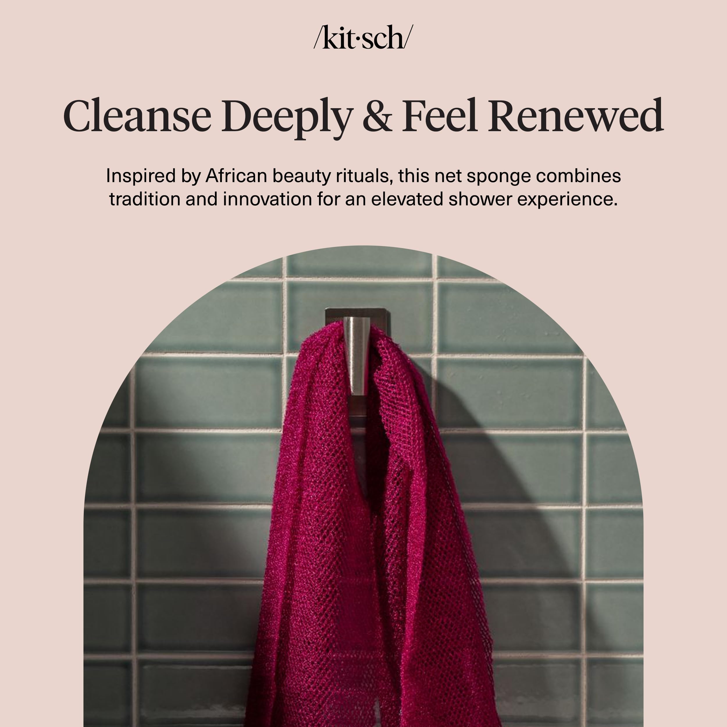 Kitsch African Net Sponge – Exfoliating Body Scrubber for Cleansing & Gentle Daily Exfoliation – Stretchable Bath Sponge for Hard-to-Reach Areas, Long-Lasting Shower Essential - Rosewood, 3 Pcs