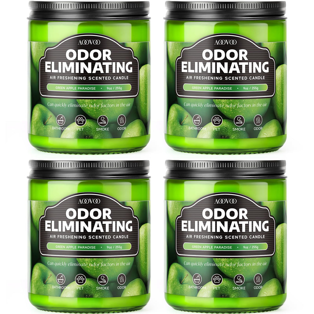 AOOVOO 4 Pack Citrus Lemon Odor Eliminating Highly Fragranced Candle Set - Eliminates 95% of Pet, Smoke, Food, and Other Smells Quickly, Non Toxic Air Freshing Soy Candle