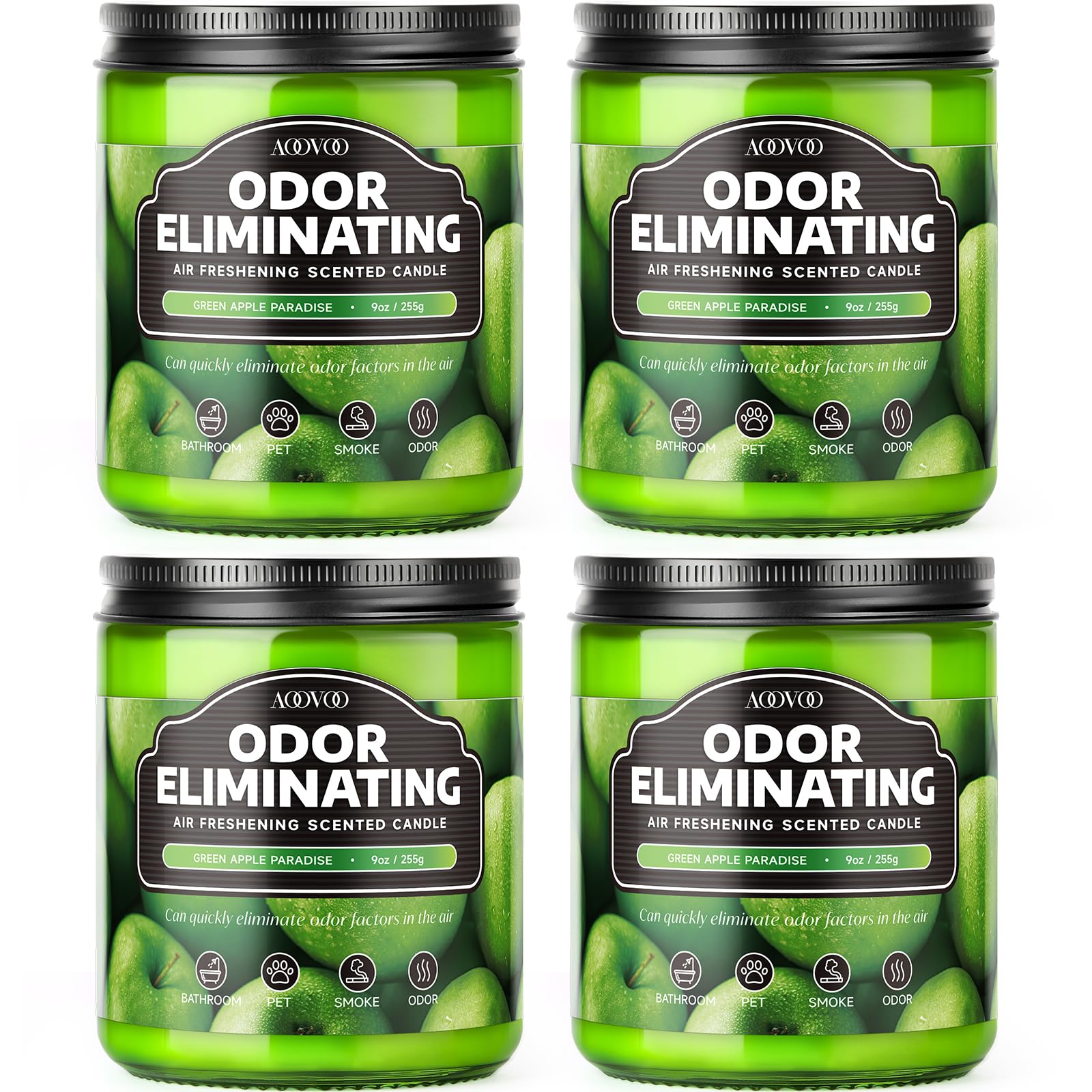 AOOVOO 4 Pack Citrus Lemon Odor Eliminating Highly Fragranced Candle Set - Eliminates 95% of Pet, Smoke, Food, and Other Smells Quickly, Non Toxic Air Freshing Soy Candle