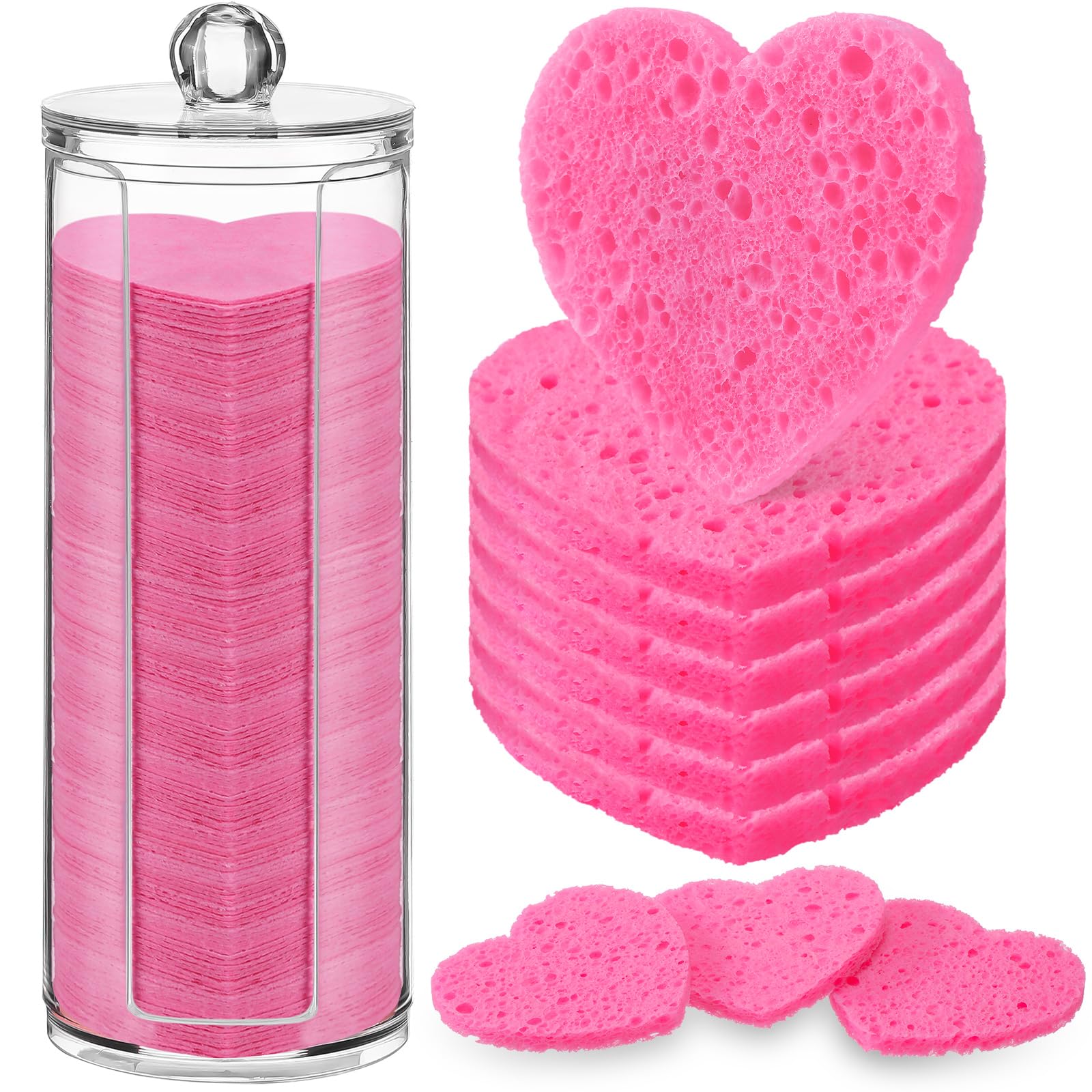 Sieral 120 Pcs Compressed Facial Sponges for Women with Container Disposable Face Sponge Pads for Mask Washing Face Cleansing Exfoliating Pore Esthetician Makeup Removal(Heart,Multicolor)