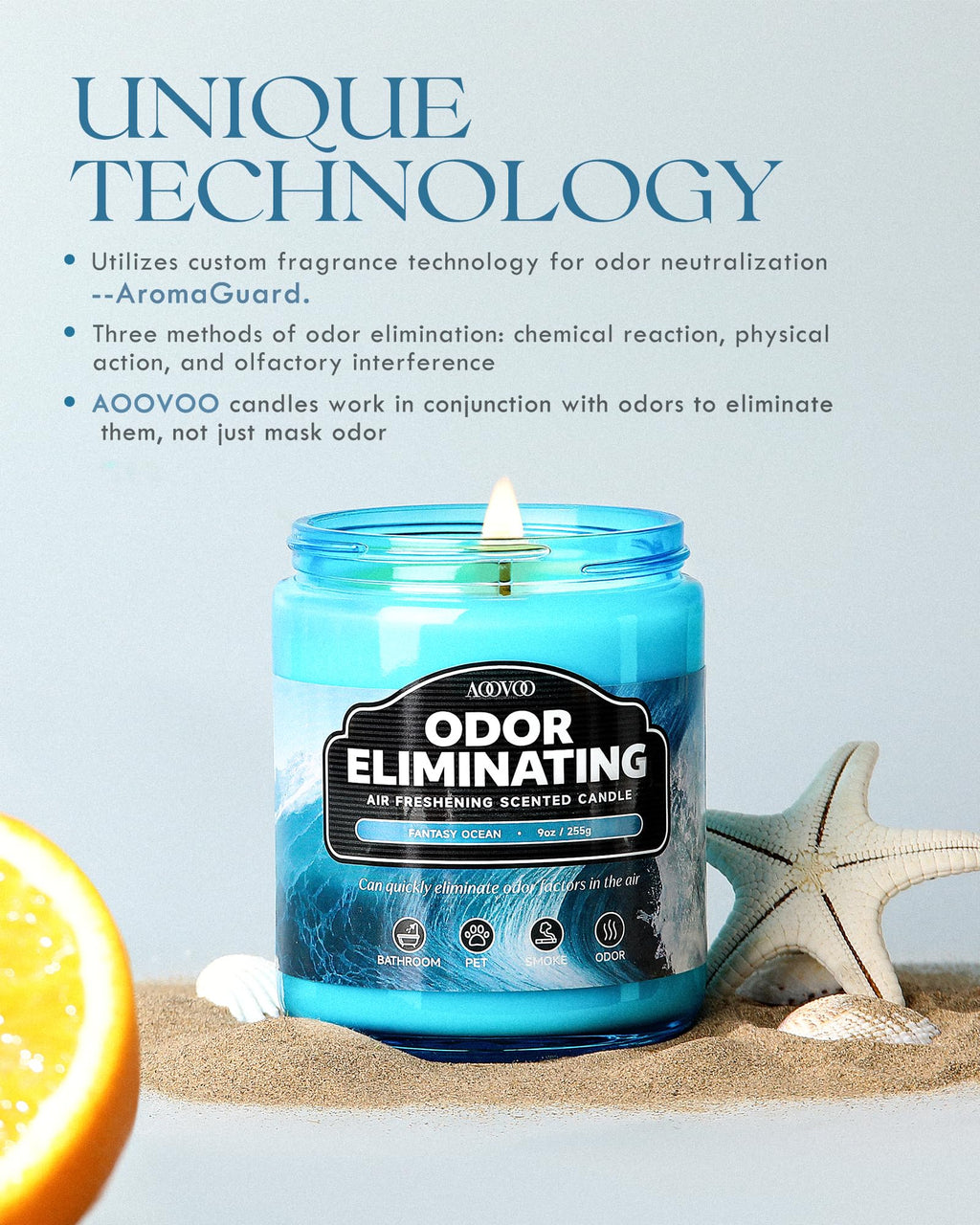 AOOVOO 4 Pack Citrus Lemon Odor Eliminating Highly Fragranced Candle Set - Eliminates 95% of Pet, Smoke, Food, and Other Smells Quickly, Non Toxic Air Freshing Soy Candle