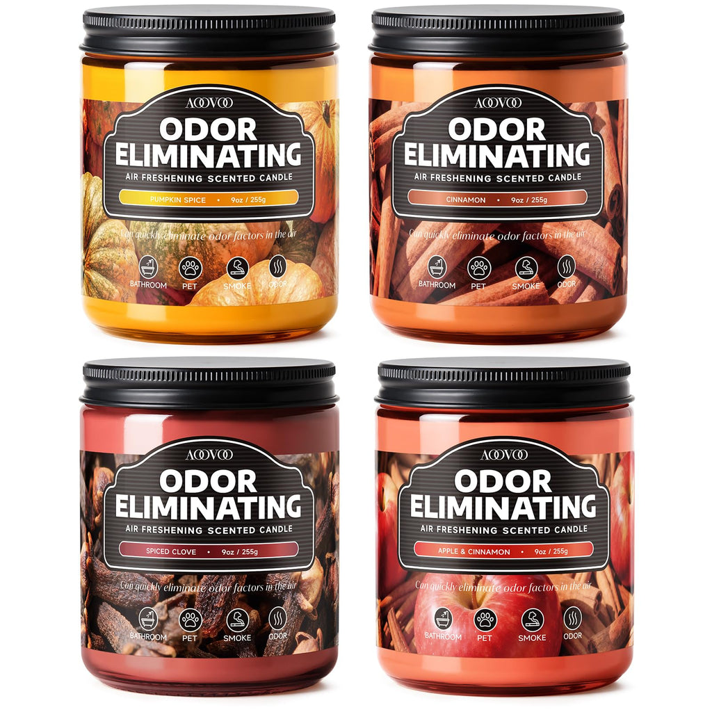 AOOVOO 4 Pack Citrus Lemon Odor Eliminating Highly Fragranced Candle Set - Eliminates 95% of Pet, Smoke, Food, and Other Smells Quickly, Non Toxic Air Freshing Soy Candle