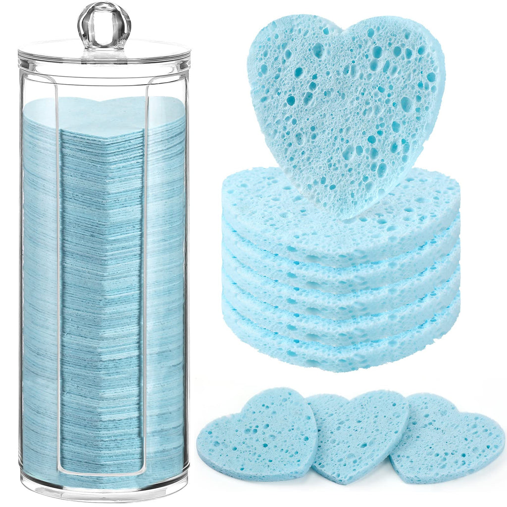 Sieral 120 Pcs Compressed Facial Sponges for Women with Container Disposable Face Sponge Pads for Mask Washing Face Cleansing Exfoliating Pore Esthetician Makeup Removal(Heart,Multicolor)