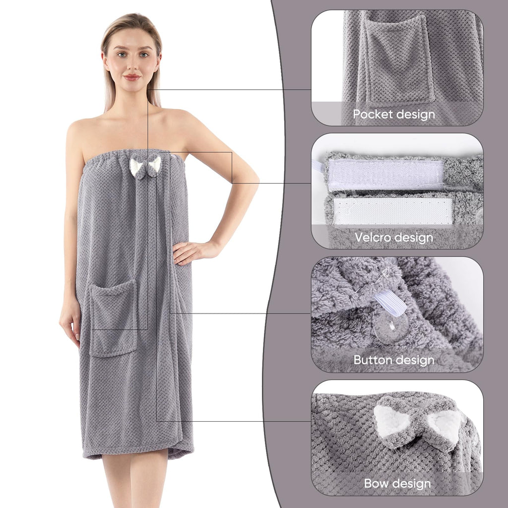 Spa Robe Bath wrap Towels for Women and Hair Drying Towel Waffle Spa Wraps with Pocket Adjustable Closure Lightweight Towel Wraps for Bath Shower (4, Purple)