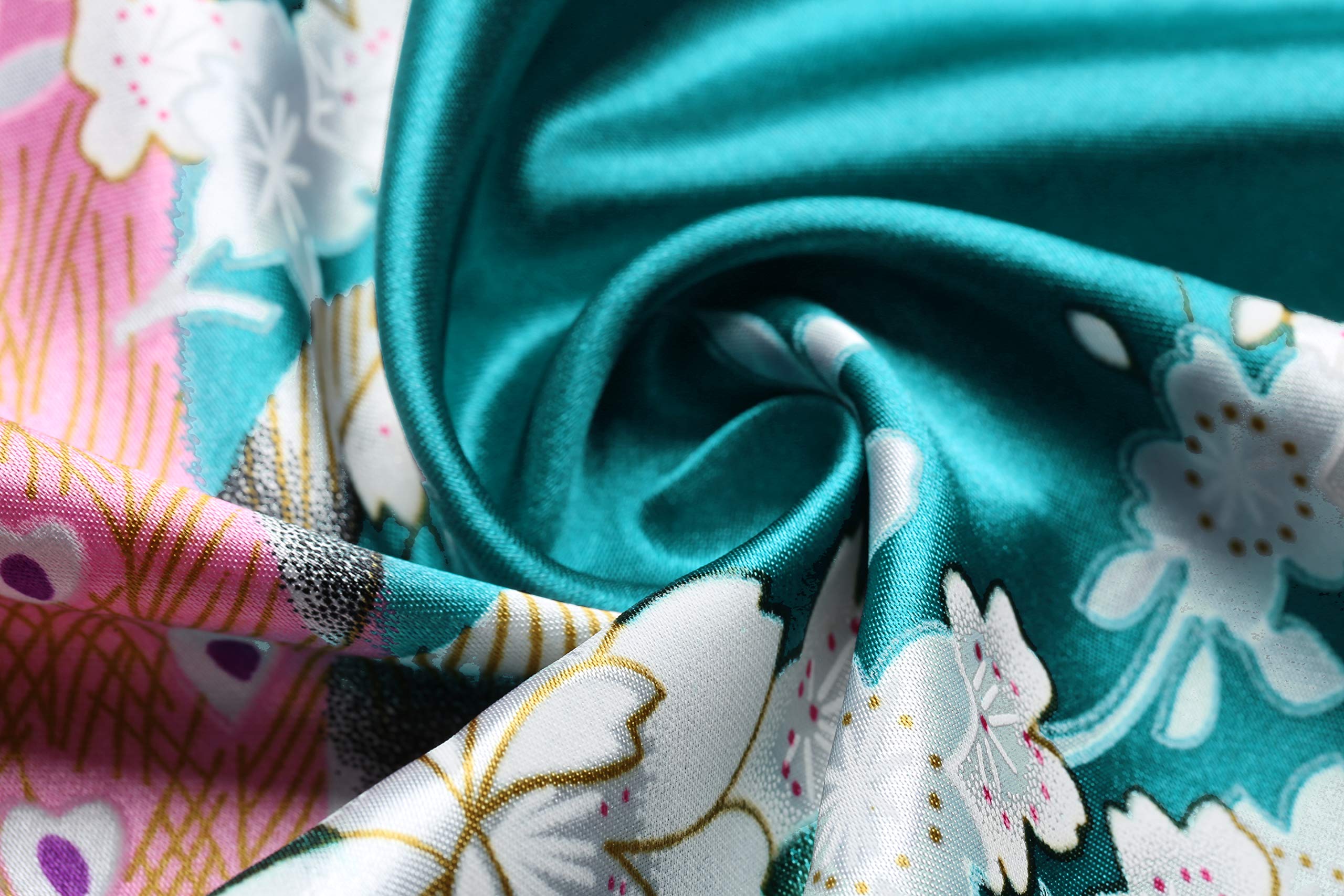 BABEYOND Women's Kimono Robe Long Satin Robes with Peacock and Blossoms Printed Kimono Nightgown